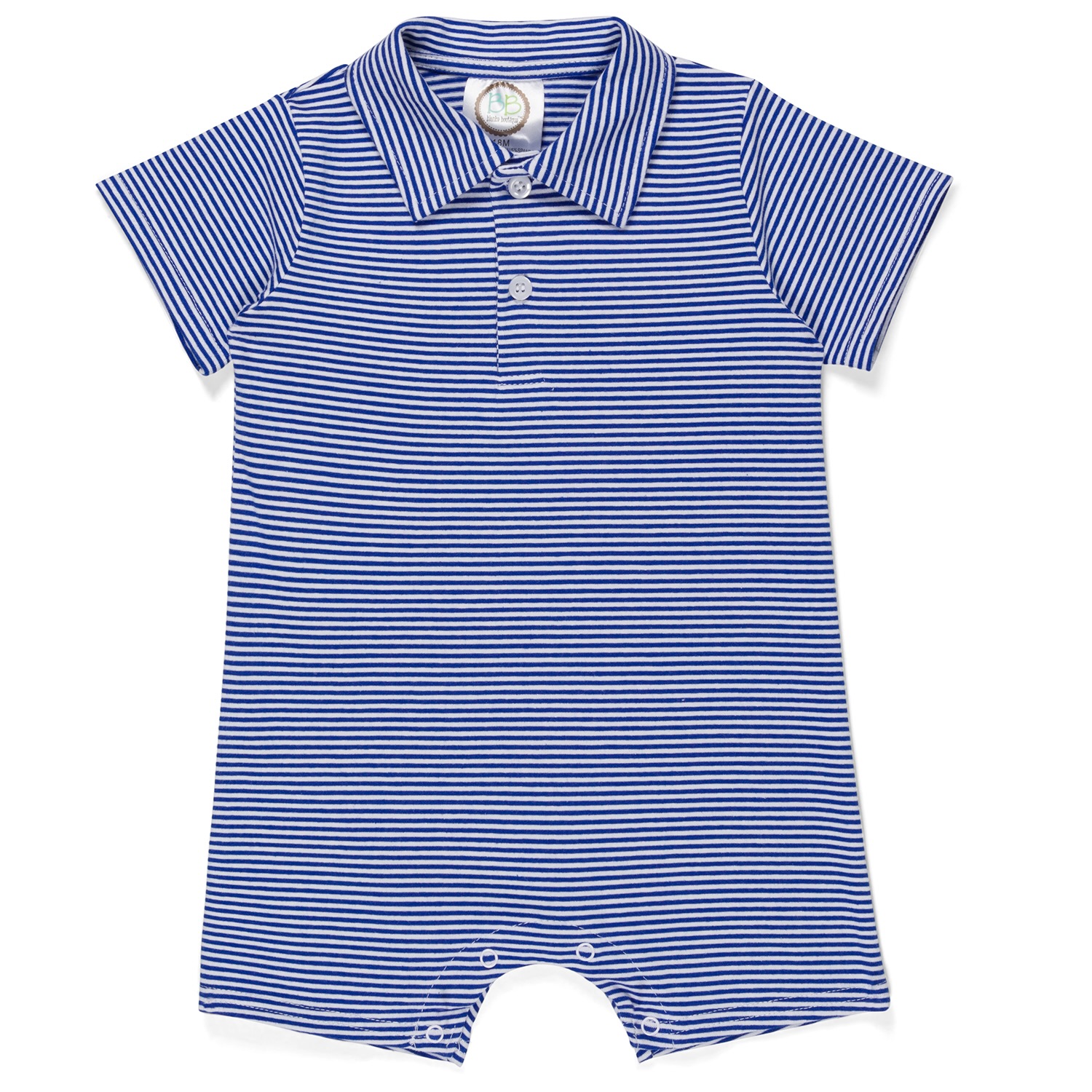 Blank Boy's Short Sleeved Polo Style Collared Romper - Striped