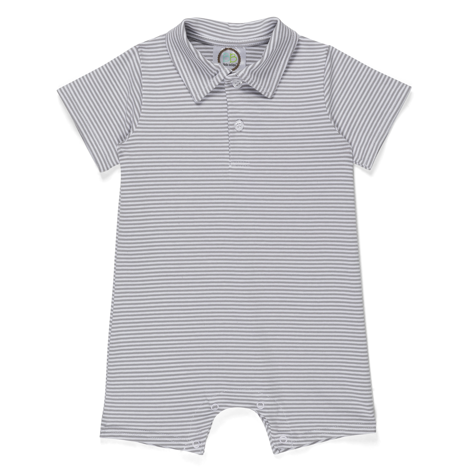 Blank Boy's Short Sleeved Polo Style Collared Romper - Striped