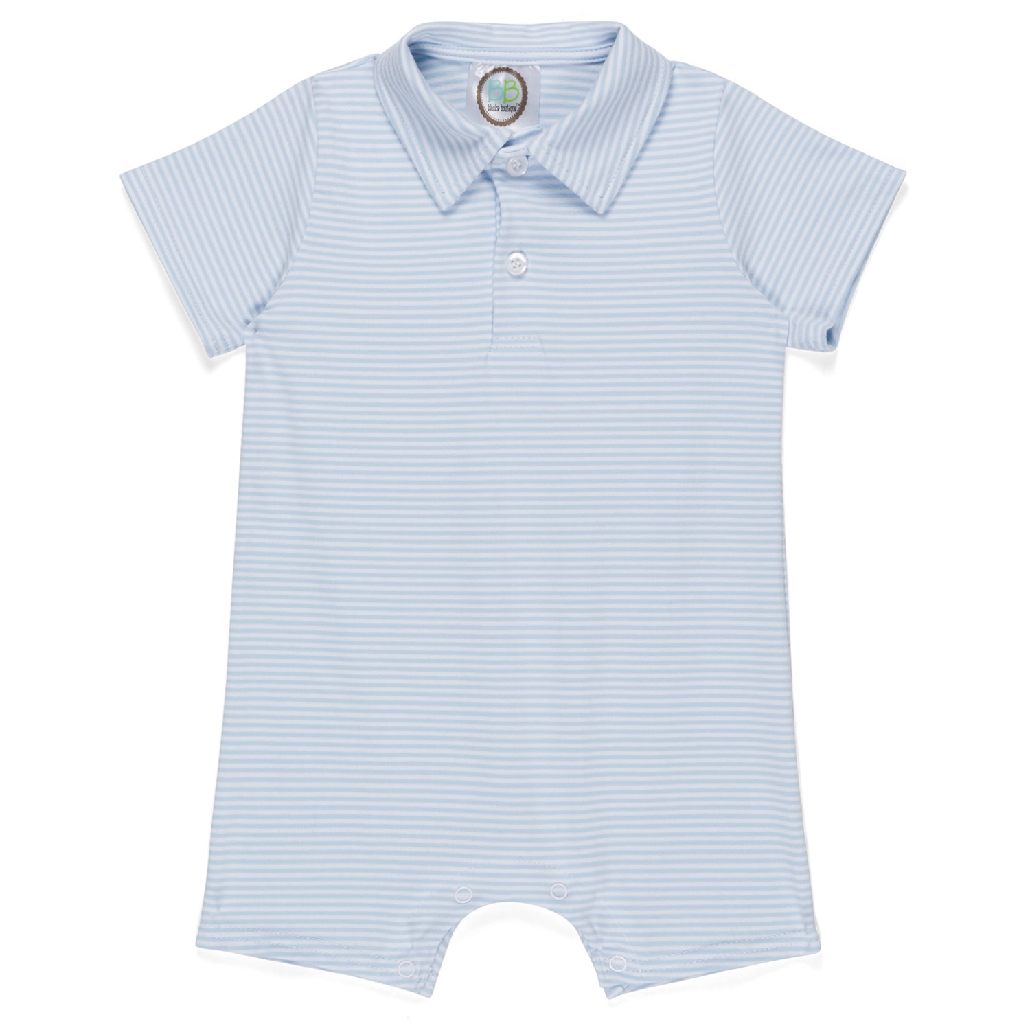 Blank Boy's Short Sleeved Polo Style Collared Romper - Striped