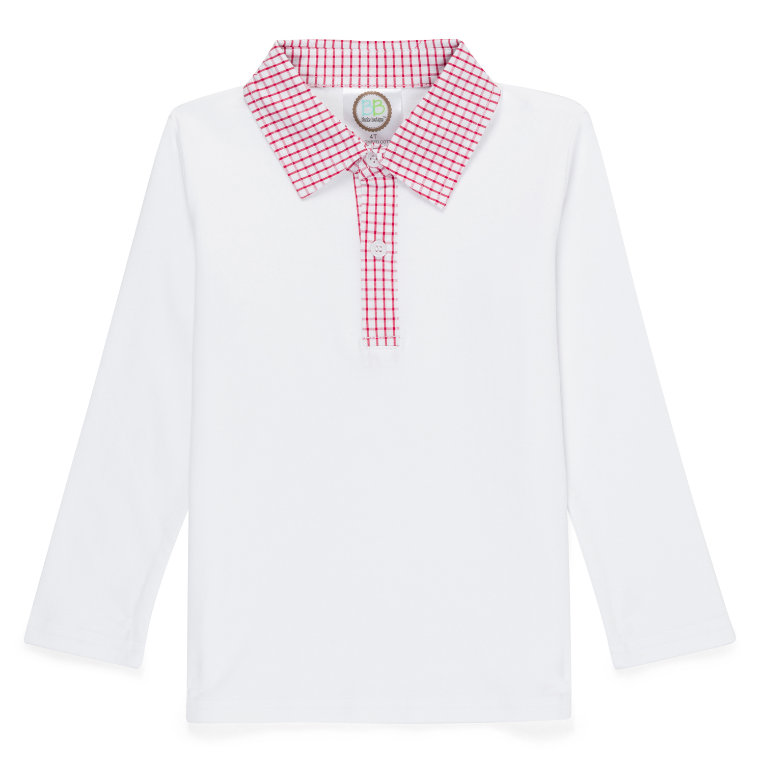 Blank Boy's Long Sleeve Polo Style Collared Shirt w/ Gingham Trim