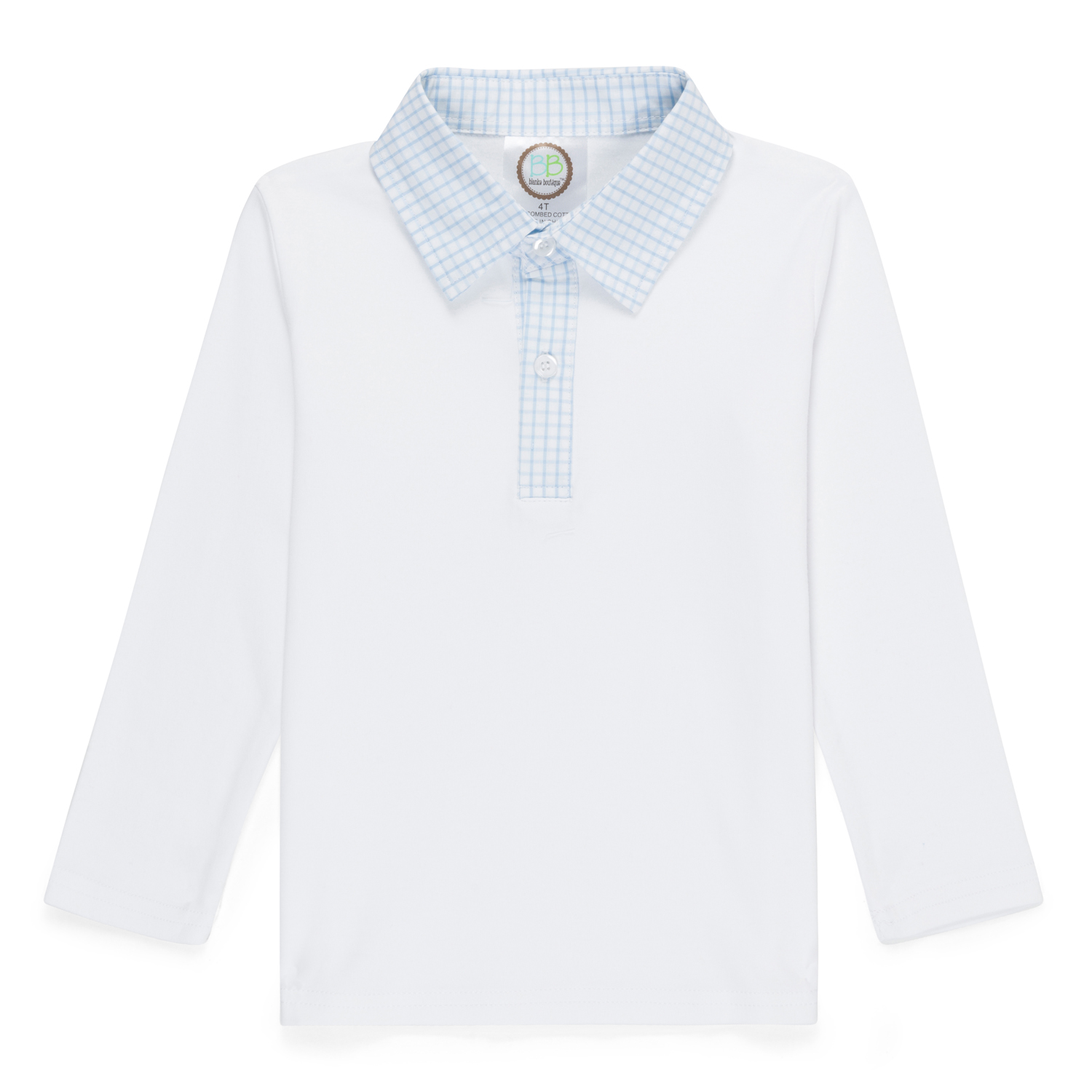 Blank Boy's Long Sleeve Polo Style Collared Shirt w/ Gingham Trim