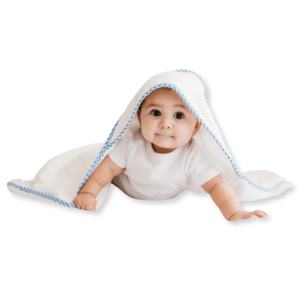 Blank Infant Hooded Towel with Gingham Trim, image size:1080x1080