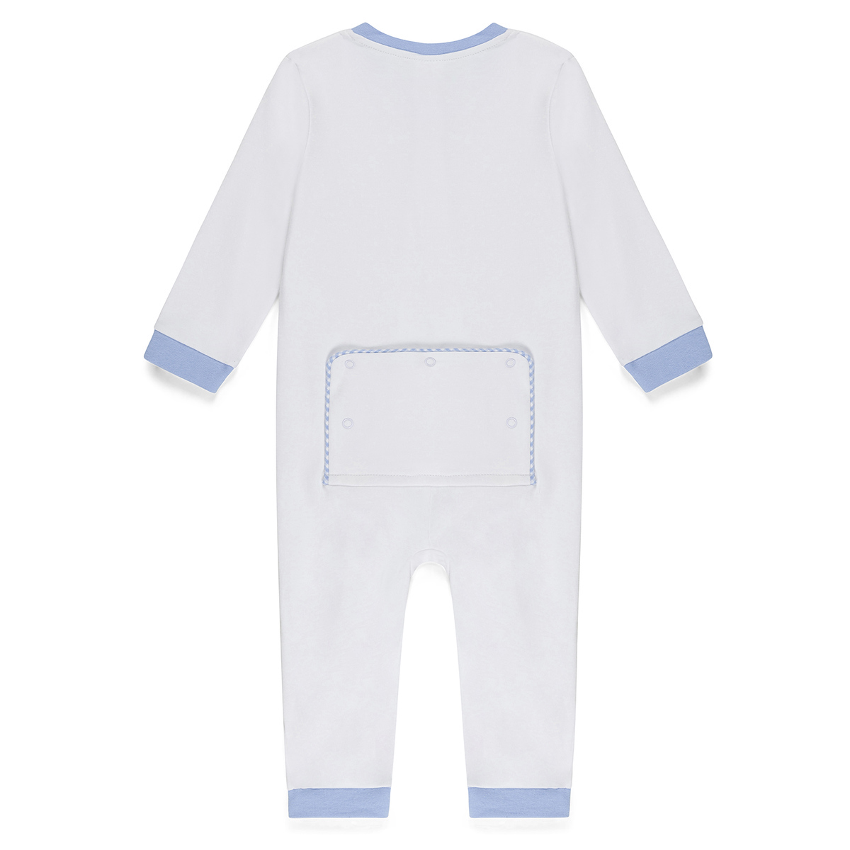 Blank Infant Boy's Drop Flap Gingham Trim Unionsuit Playsuit