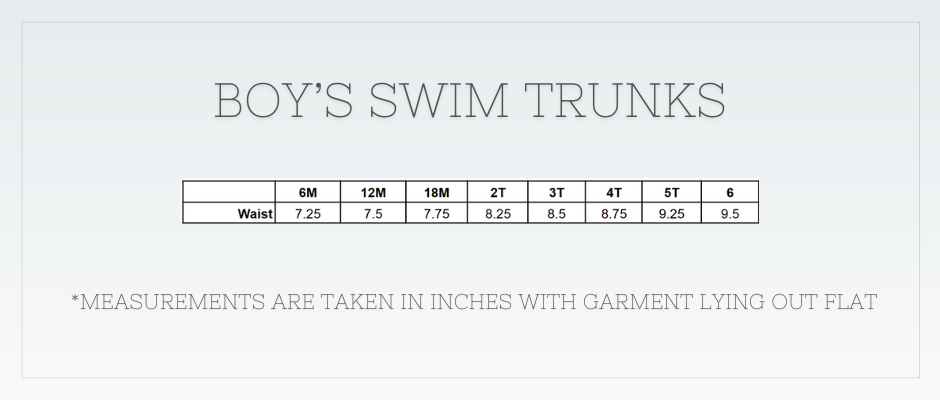 Blank Seersucker Swim Trunks Size Chart