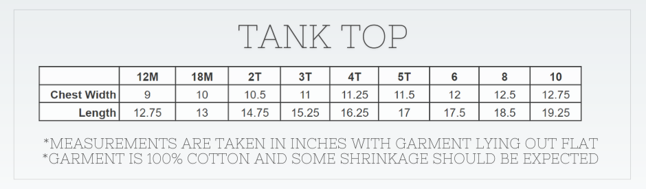 Blank Girl's Tank Top Shirt Size Chart