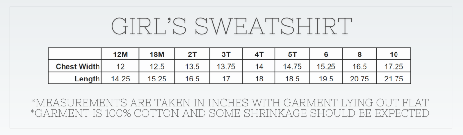 Blank Girl's Puff Sleeve Sweatshirt Size Chart