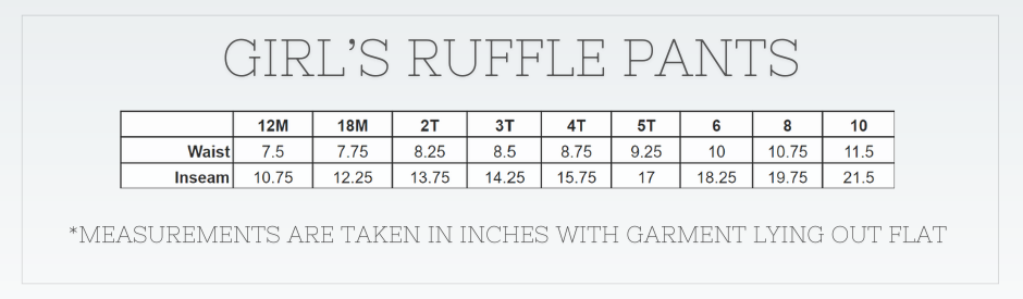 Girl's Gingham Ruffle Bubble Pants Size Chart