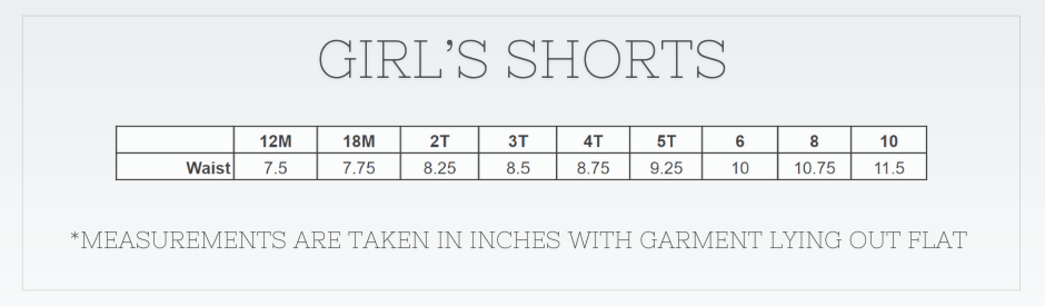Girl's Micro-Striped Ruffle Shorts Size Chart