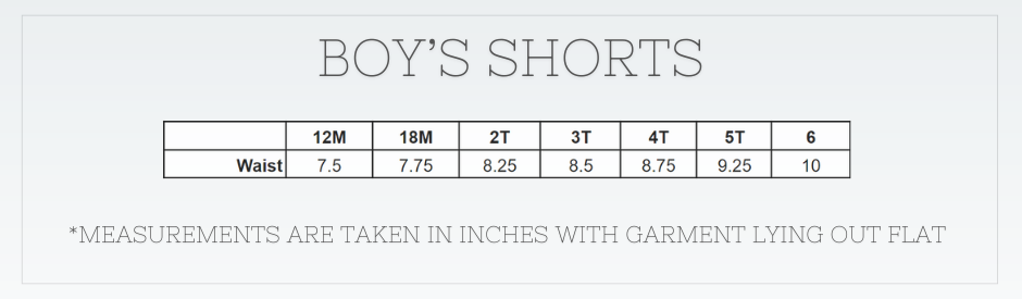 Boy's Gingham Shorts Size Chart