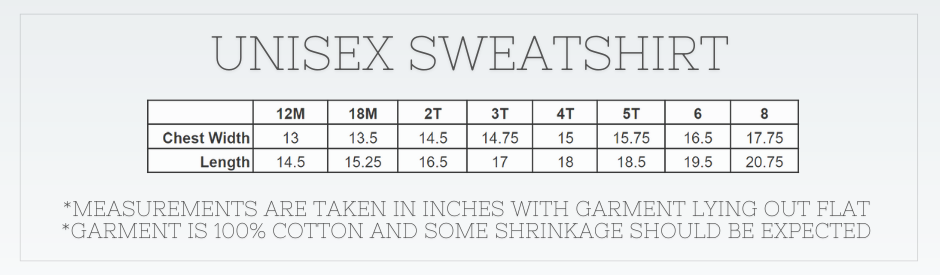 Blank Unisex Sweatshirt Size Chart