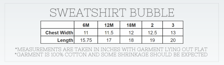 Blank Unisex Sweatshirt Bubble Romper Size Chart