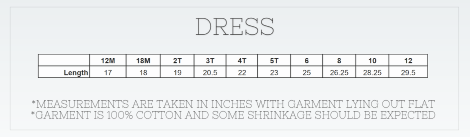 Blank Girl's Short Sleeve Peter Pan Dress Size Chart