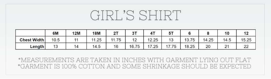 Blank Girl's Long Sleeve Peter Pan Collar Tee with Gingham Trim Size Chart