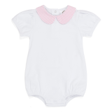 Blank Girl's Short Puff Sleeved Peter Pan Bubble with Gingham Collar