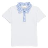 Blank Boy's Short Sleeve Polo Style Collared Shirt w/ Gingham Trim