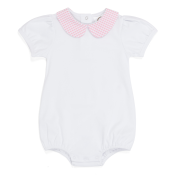 Blank Girl's Short Puff Sleeved Peter Pan Bubble with Gingham Collar