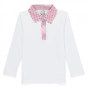 Blank Boy's Long Sleeve Polo Style Collared Shirt w/ Gingham Trim