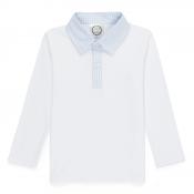 Blank Boy's Long Sleeve Polo Style Collared Shirt w/ Gingham Trim