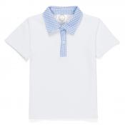 Blank Boy's Short Sleeve Polo Style Collared Shirt w/ Gingham Trim