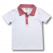 Blank Boy's Short Sleeve Polo Style Collared Shirt w/ Gingham Trim