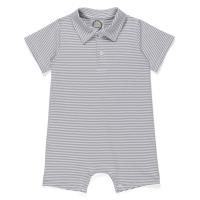 Blank Boy's Short Sleeved Polo Style Collared Romper - Striped