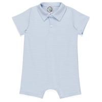 Blank Boy's Short Sleeved Polo Style Collared Romper - Striped