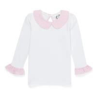 Blank Girl's Long Sleeve Peter Pan Collar Tee with Gingham Trim