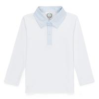 Blank Boy's Long Sleeve Polo Style Collared Shirt w/ Gingham Trim