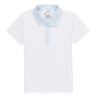 Blank Boy's Short Sleeve Polo Style Collared Shirt w/ Gingham Trim