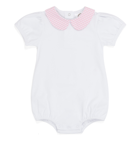 Blank Girl's Short Puff Sleeved Peter Pan Bubble with Gingham Collar