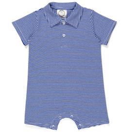 Blank Boy's Short Sleeved Polo Style Collared Romper - Striped