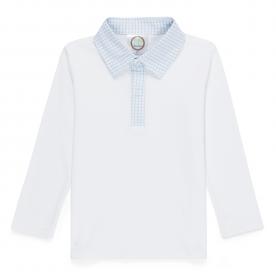 Blank Boy's Long Sleeve Polo Style Collared Shirt w/ Gingham Trim Blank Boy's Long Sleeve Polo Style Collared Shirt w/ Gingham Trim