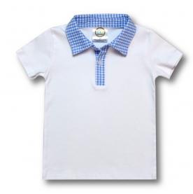 IMPERFECT Blank Boy's Short Sleeve Polo Style Collared Shirt w/ Gingham Trim
