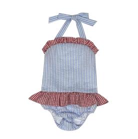 Blank Seersucker One Piece Swimsuit