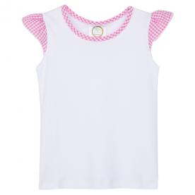 IMPERFECT Blank Girl's Gingham Flutter Sleeve Tee Shirt