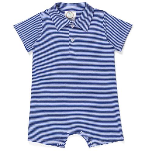 Blank Boy's Short Sleeved Polo Style Collared Romper - Striped