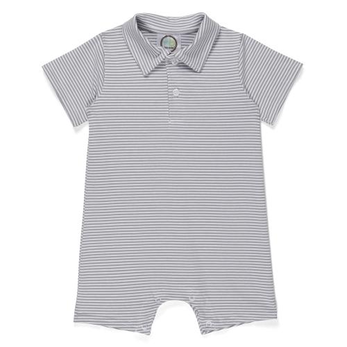 Blank Boy's Short Sleeved Polo Style Collared Romper - Striped