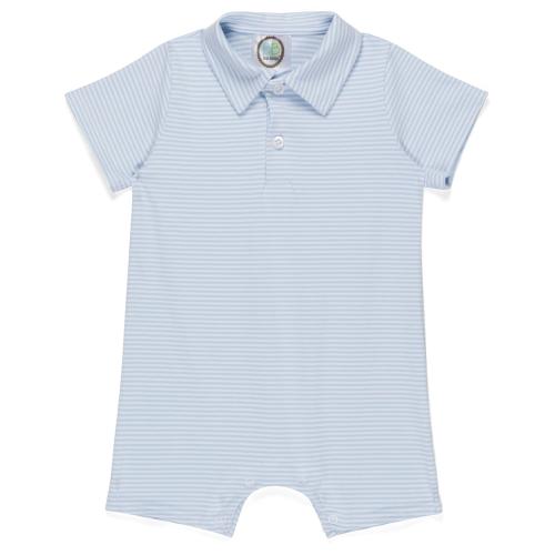 Blank Boy's Short Sleeved Polo Style Collared Romper - Striped