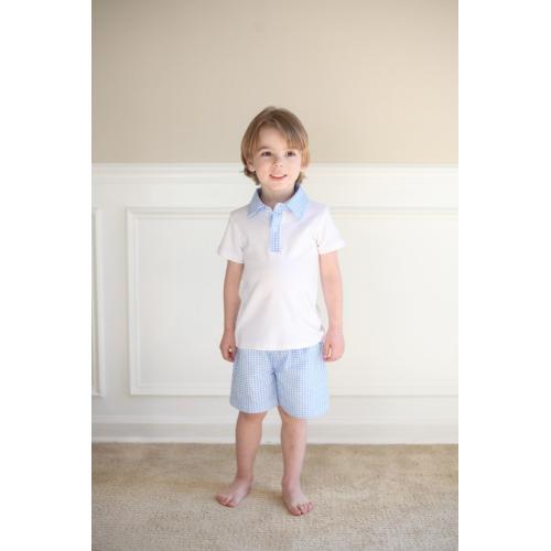 IMPERFECT Blank Boy's Short Sleeve Polo Style Collared Shirt w/ Gingham Trim