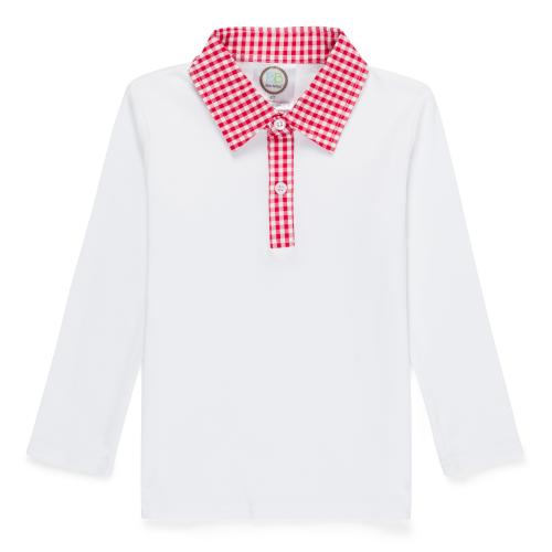 Blank Boy's Long Sleeve Polo Style Collared Shirt w/ Gingham Trim