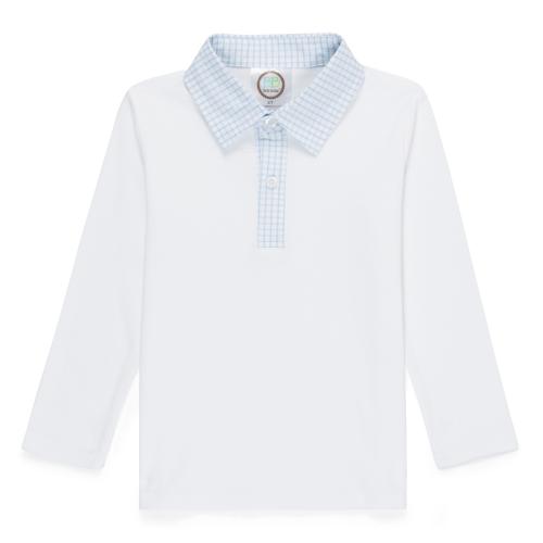 Blank Boy's Long Sleeve Polo Style Collared Shirt w/ Gingham Trim